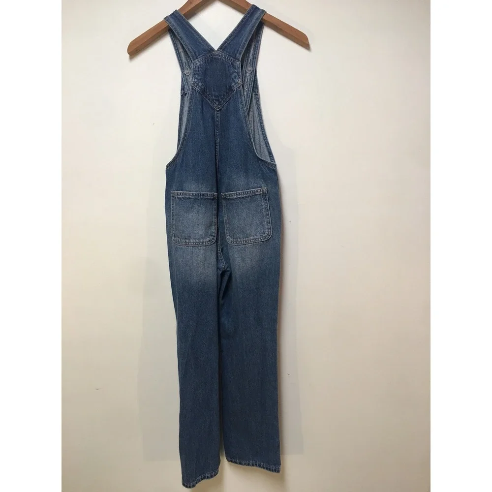 Old Navy Denim Overalls Girls Sz L 10-12 Blue Distressed Straight Leg 90s Casual
